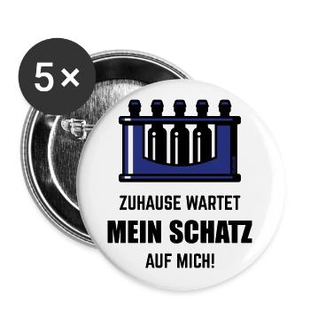 XZuhause Wartet Mein Schatz Auf Mich! (Blau) - Buttons groß 56 mm (5er Pack) - Weiß - Vorne