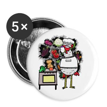 lustig Huhn Gastgeber Gemüse Köchin Koch spaßig - Buttons groß 56 mm (5er Pack) - Weiß - Vorne