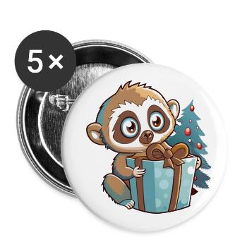 Cute lemur with gift for Christmas - Buttons large 2.2''/56 mm (5-pack) - white - Front