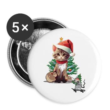 Cat Mouse Christmas Santa Claus Christmas - Buttons large 2.2''/56 mm (5-pack) - white - Front