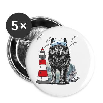 Sailor Husky Dog Dogs Maritime Sailor Wolf - Buttons large 2.2''/56 mm (5-pack) - white - Front
