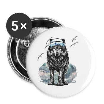 Maritim Hund Hunde Wolf Matrose Moin Ahoi - Buttons groß 56 mm (5er Pack) - Weiß - Vorne