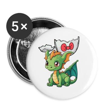 Drachen Baby Eierschale Geburt schlüpfen Ei Kinder - Buttons groß 56 mm (5er Pack) - Weiß - Vorne