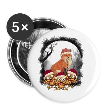 Weihnachtsmann Fuchs Hühner Huhn Nikolaus - Buttons groß 56 mm (5er Pack) - Weiß - Vorne