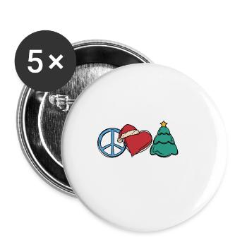Christmas Weihnachten Xmas Peace Herz - Buttons groß 56 mm (5er Pack) - Weiß - Vorne