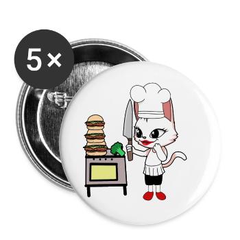 Katze Koch Köchin Köche Katzen Gastgeber - Buttons groß 56 mm (5er Pack) - Weiß - Vorne