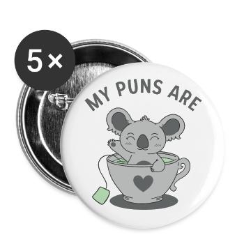 Koala Tea Puns - Buttons large 2.2''/56 mm (5-pack) - white - Front