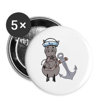 Seepferd Kinder Kind Matrose maritim Pferd Kinder - Buttons groß 56 mm (5er Pack) - Weiß - Vorne
