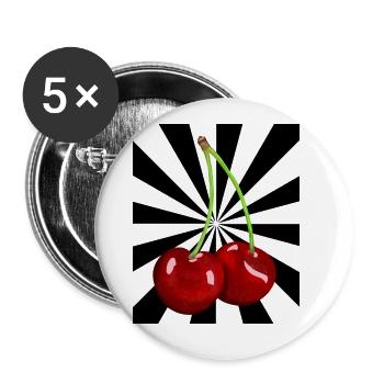 Rockabilly Retro Vintage Kirschen Kirsche 80er - Buttons groß 56 mm (5er Pack) - Weiß - Vorne