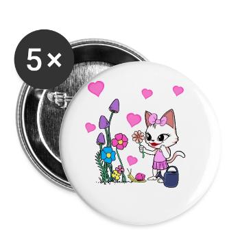 Nature Jardin Chat Été Chats Enfants - Lot de 5 grands badges (56 mm) - blanc - Devant