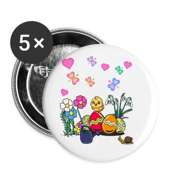 Poussin de Pâques Oeufs de Pâques Enfants Enfant - Lot de 5 grands badges (56 mm) - blanc - Devant