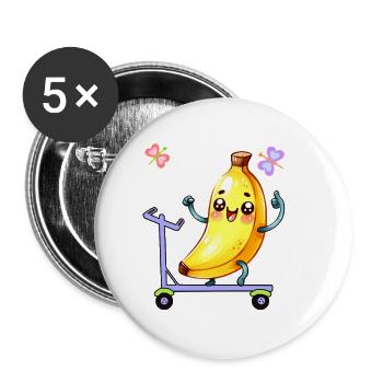 Lustig witzig Obst Banane Bananen Kinder Kind Baby - Buttons groß 56 mm (5er Pack) - Weiß - Vorne