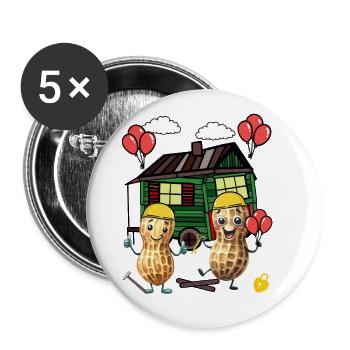 Erdnüsse Hausbau Bauherrn Bauwagen Eigenheim Haus - Buttons groß 56 mm (5er Pack) - Weiß - Vorne