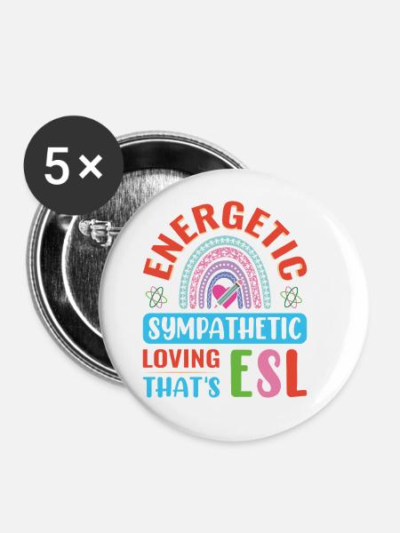 ESL-Lehrer ESL Unterricht - Buttons groß 56 mm (5er Pack) - Weiß