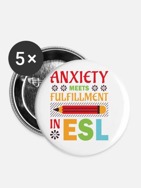 ESL-Lehrer ESL Unterricht - Buttons groß 56 mm (5er Pack) - Weiß
