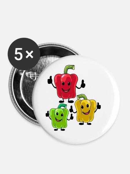 Paprika Gemüse Vegetarisch - Buttons groß 56 mm (5er Pack) - Weiß