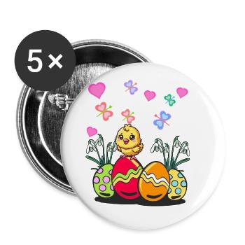 Pâques Pâques Printemps Poussin Oeufs de Pâques - Lot de 5 grands badges (56 mm) - blanc - Devant
