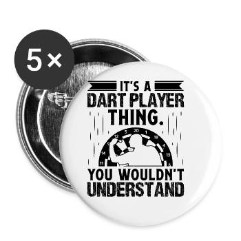Dart Dartspieler Dartspiel Herren - Buttons groß 56 mm (5er Pack) - Weiß - Vorne