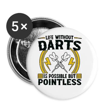 Dart Dartspieler Dartspiel Herren - Buttons groß 56 mm (5er Pack) - Weiß - Vorne