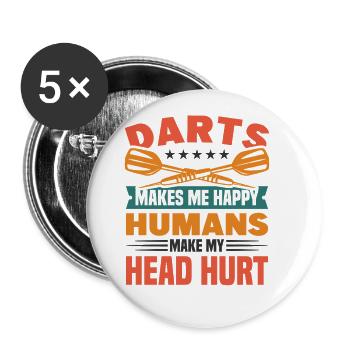 Dart Dartspieler Dartspiel Herren - Buttons groß 56 mm (5er Pack) - Weiß - Vorne
