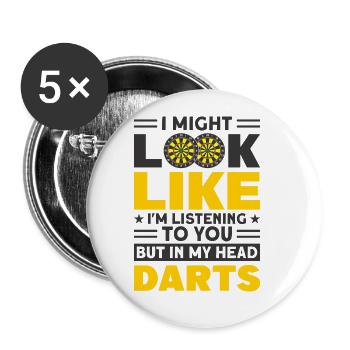 Dart Dartspieler Dartspiel Herren - Buttons groß 56 mm (5er Pack) - Weiß - Vorne