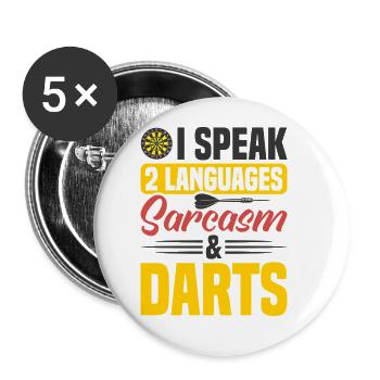 Dart Dartspieler Dartspiel Herren - Buttons groß 56 mm (5er Pack) - Weiß - Vorne