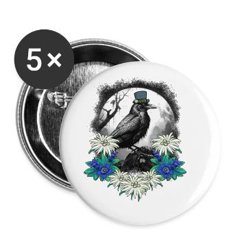Tyrolienne Corbeau Corbeaux Corbeau Oiseau Tyrol - Lot de 5 grands badges (56 mm) - blanc - Devant