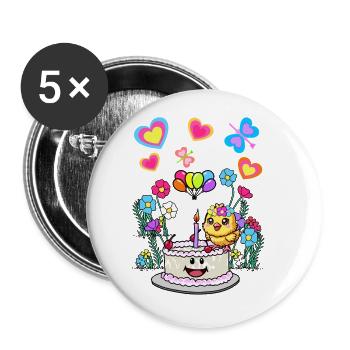 Anniversaire poussin Enfants Enfant Bébé Naissance Rétro - Lot de 5 grands badges (56 mm) - blanc - Devant