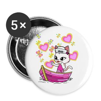 Cat Adventure Children Child Boat Holidays Summer - Buttons large 2.2''/56 mm (5-pack) - white - Front