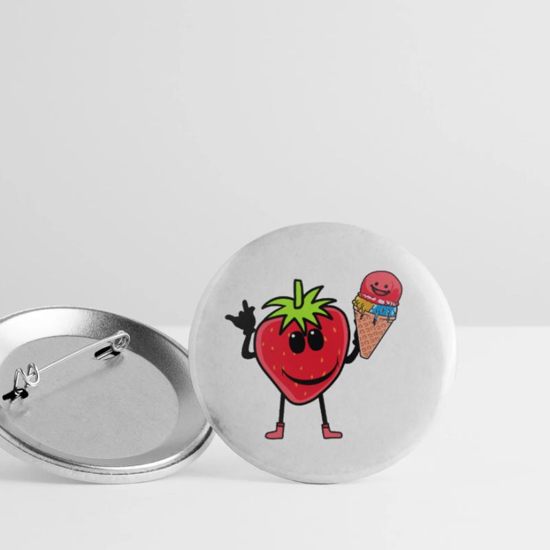 Erdbeerer Erdbeere Eis Eiscrem Eiskrem Kinder Buttons groß 56 mm (5er Pack)