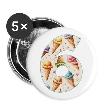 GLACE NUMÉRO 6 ANS CRÈME GLACÉE 6E ANNIVERSAIRE - Lot de 5 grands badges (56 mm) - blanc - Devant
