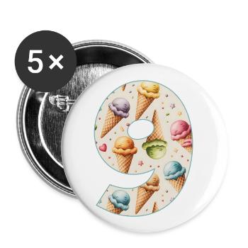 EISCREME NUMMER 9 JAHRE EIS 9. GEBURTSTAG - Buttons groß 56 mm (5er Pack) - Weiß - Vorne