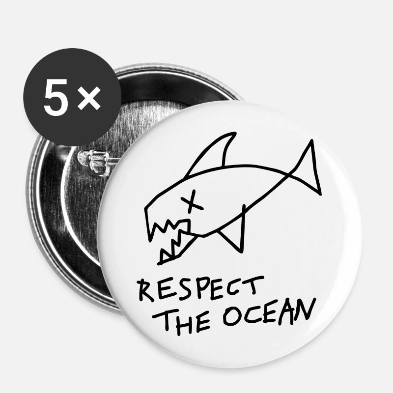 Ocean Graphic respect the ocean - Buttons large 2.2''/56 mm (5-pack) - white