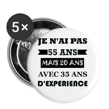Cadeau anniversaire 55 ans - Lot de 5 grands badges (56 mm) - blanc - Devant