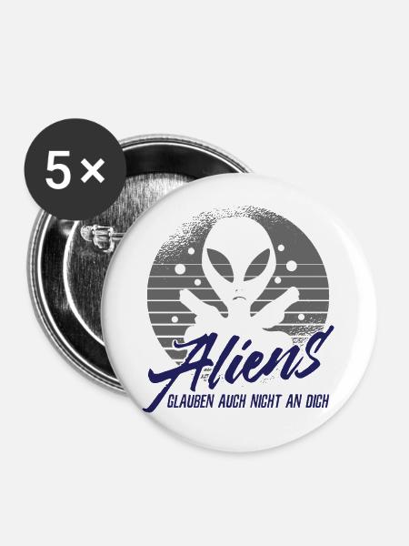 Aliens - Buttons groß 56 mm (5er Pack) - Weiß