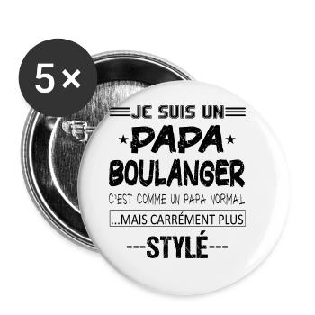 Je suis un papa boulanger t-shirt humour cadeau - Lot de 5 grands badges (56 mm) - blanc - Devant