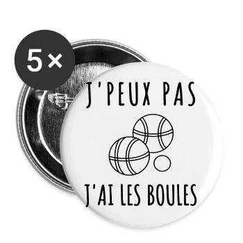 T shirt pétanque j' ai les boules humour cadeau - Lot de 5 grands badges (56 mm) - blanc - Devant