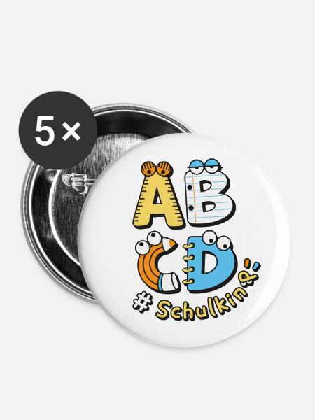Schulkind Einschulung Schulanfang Schule - Buttons groß 56 mm (5er Pack) - Weiß
