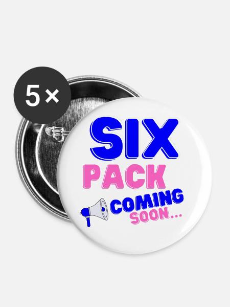 Six Pack Coming Soon 35 - Buttons groß 56 mm (5er Pack) - Weiß