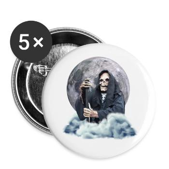 Totenkopf Sensenmann - Buttons groß 56 mm (5er Pack) - Weiß - Vorne