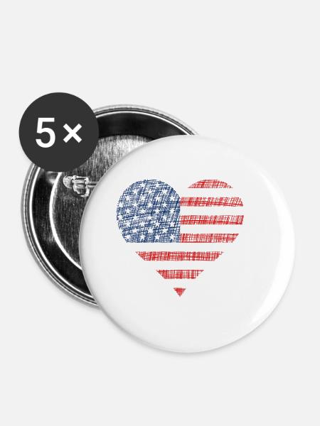USA America - Buttons groß 56 mm (5er Pack) - Weiß