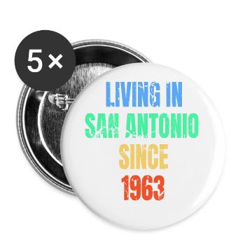 Retro Vintage Living in San Antonio since 1963 - Buttons large 2.2''/56 mm (5-pack) - white - Front