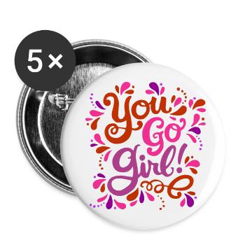 Girl Power Red Pink Purple - Buttons large 2.2''/56 mm (5-pack) - white - Front