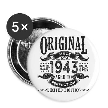 Jahrgang 1943 Jahrgang 80 Jahre Geburtstagsgeschenk - Buttons groß 56 mm (5er Pack) - Weiß - Vorne