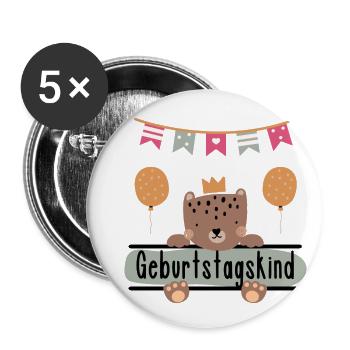 Geburtstagskind | Süßer Bär mit Luftballons - Buttons groß 56 mm (5er Pack) - Weiß - Vorne