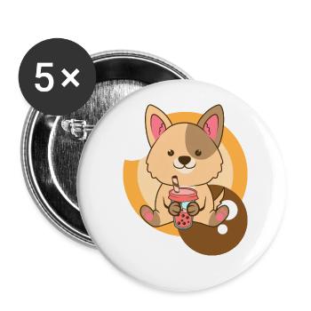 Thé pour chien et bubble tea - Lot de 5 grands badges (56 mm) - blanc - Devant