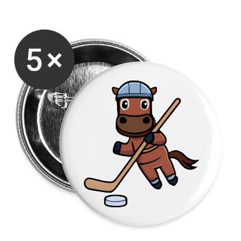 Un cheval joue au hockey sur glace - Lot de 5 grands badges (56 mm) - blanc - Devant