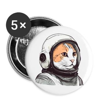 Funny Cat Astronaut - Buttons large 2.2''/56 mm (5-pack) - white - Front