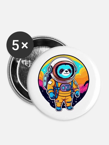 Faultier Astronaut Illustration - Buttons groß 56 mm (5er Pack) - Weiß