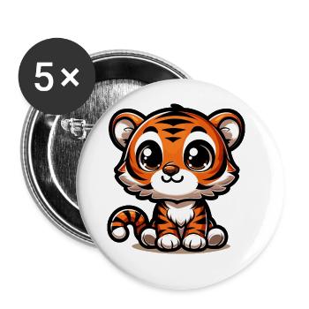 Cute Tiger Baby - Buttons large 2.2''/56 mm (5-pack) - white - Front